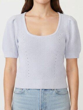 RW&CO. Pale Blue Short-Sleeve Scoop Neck Knit Sweater Top